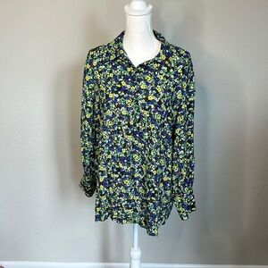 Zara floral spring summer button down business casual top size large